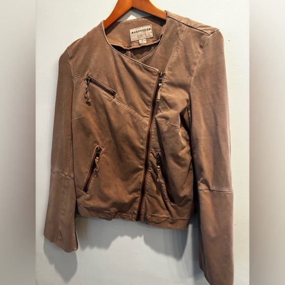 Stylish Women's Brown moto Jacket bodycon boho medium neutral pockets western - Picture 11 of 16